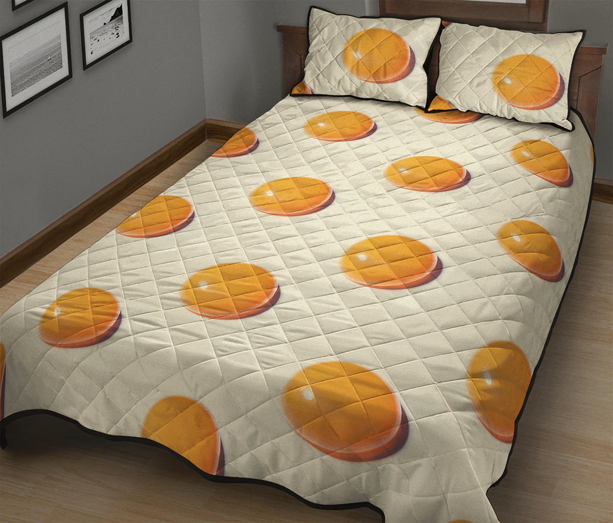 Egg Yolk Pattern Print Quilt Bed Set