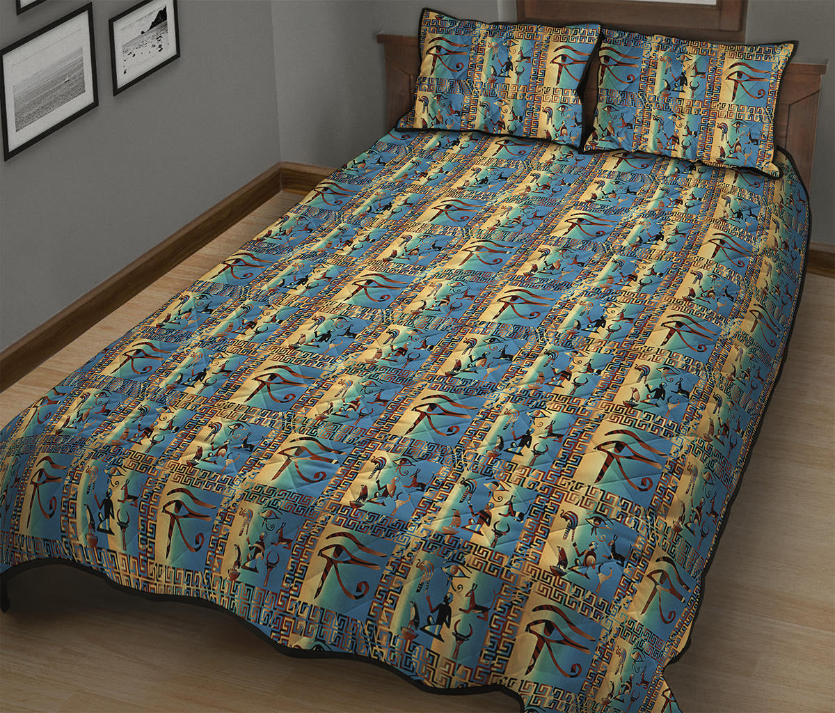 Egyptian Eye Of Horus Pattern Print Quilt Bed Set