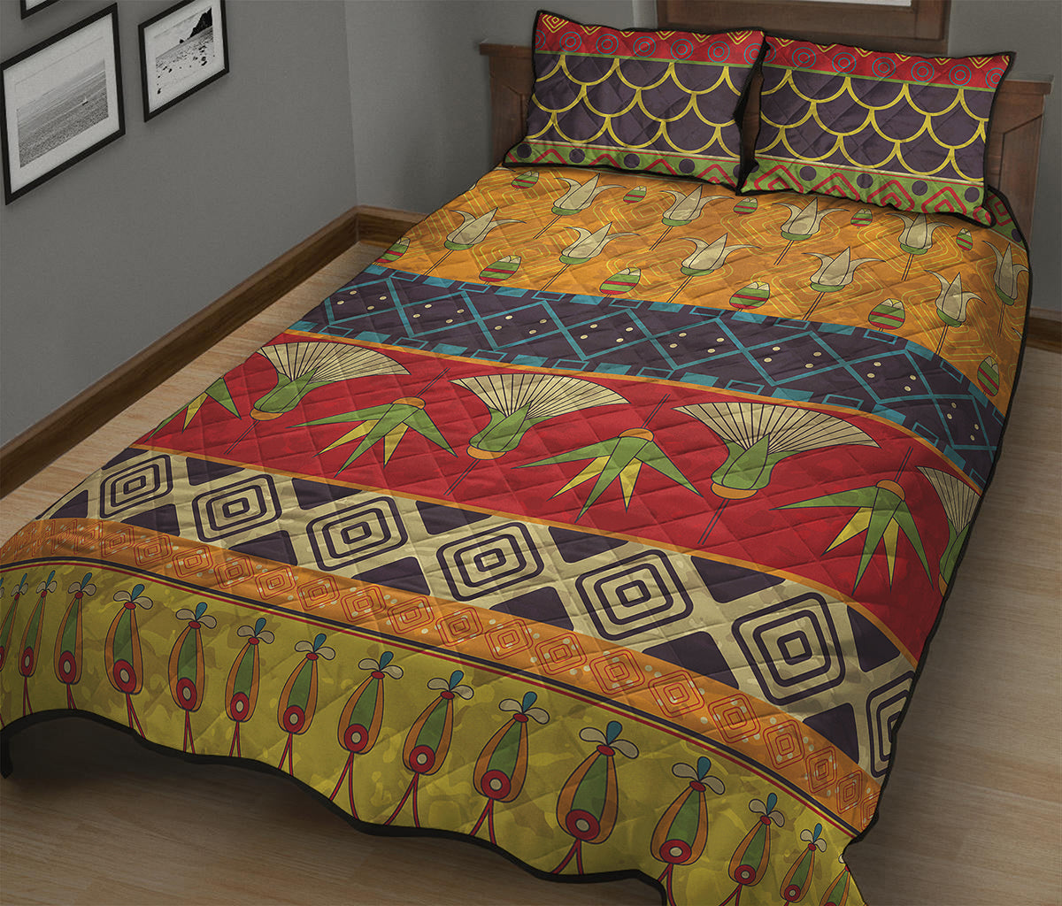Egyptian Tribal Pattern Print Quilt Bed Set
