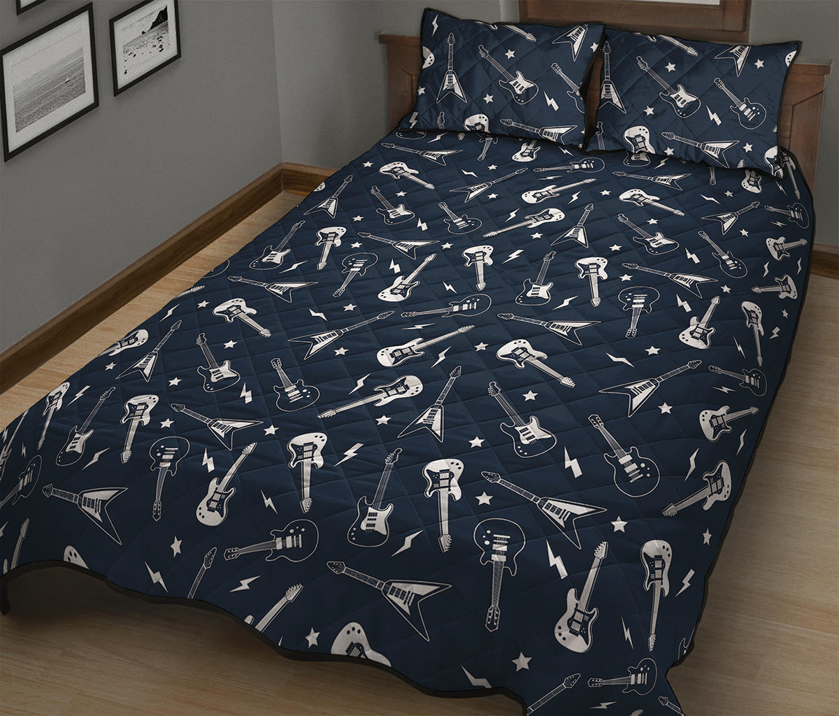 Electric Guitar Pattern Print Quilt Bed Set