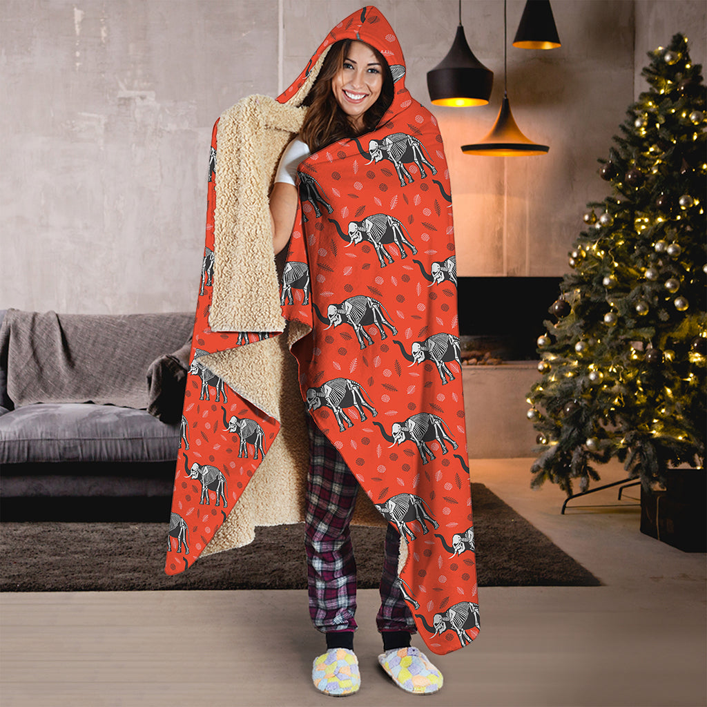 Elephant Skeleton X-Ray Pattern Print Hooded Blanket
