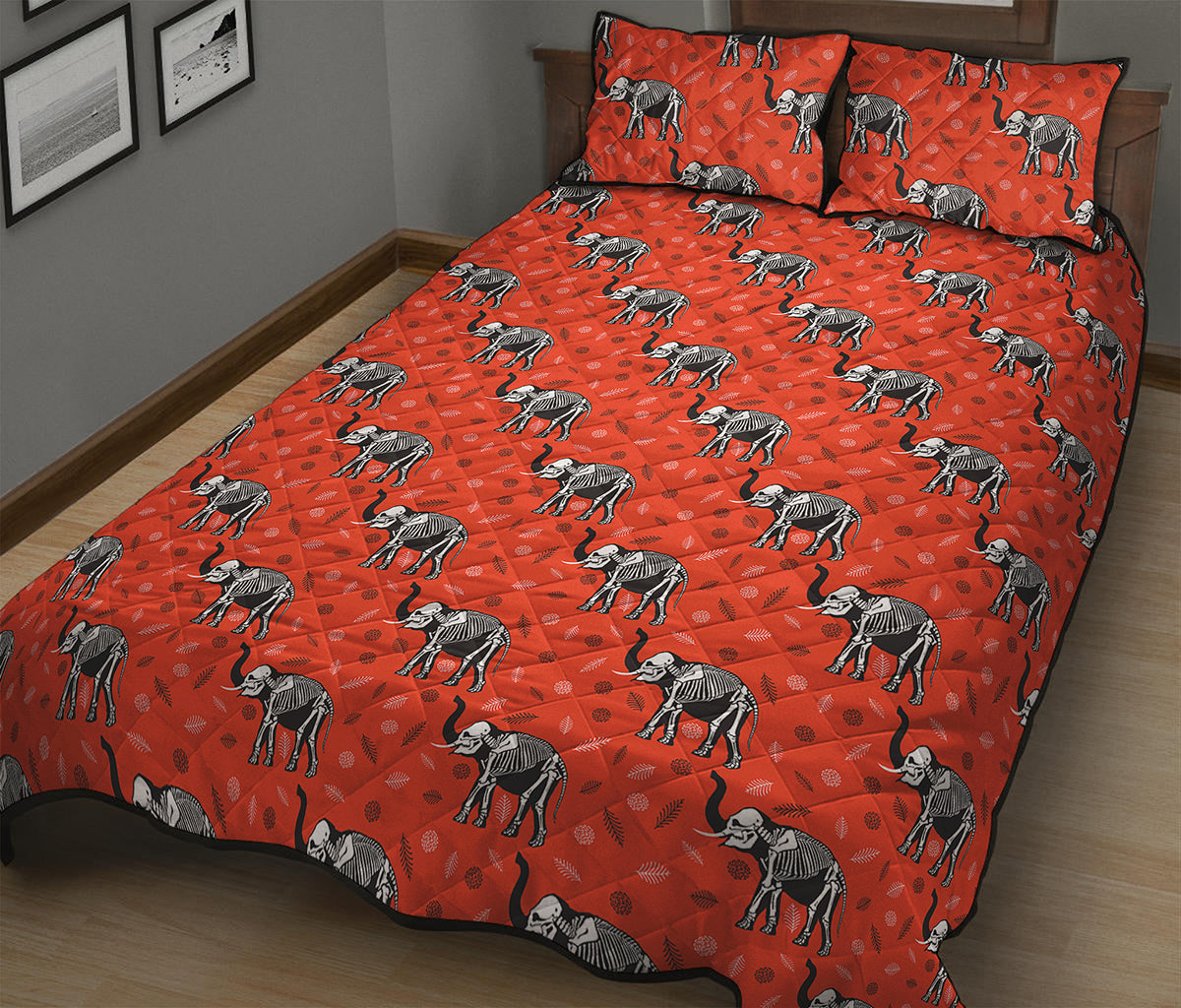 Elephant Skeleton X-Ray Pattern Print Quilt Bed Set