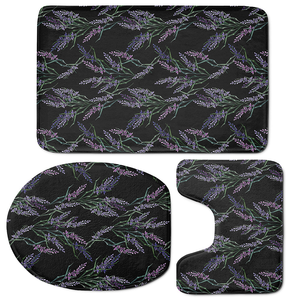 Embroidery Lavender Pattern Print 3 Piece Bath Mat Set