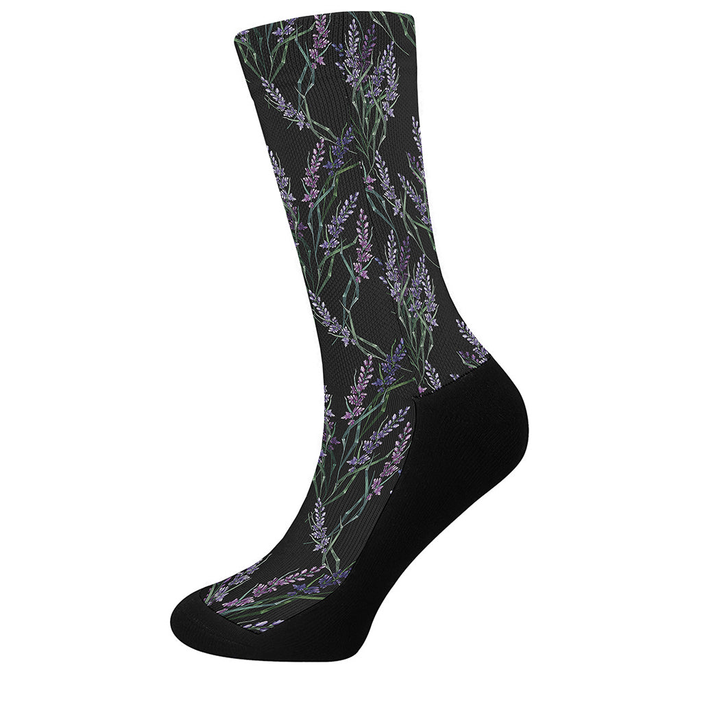 Embroidery Lavender Pattern Print Crew Socks