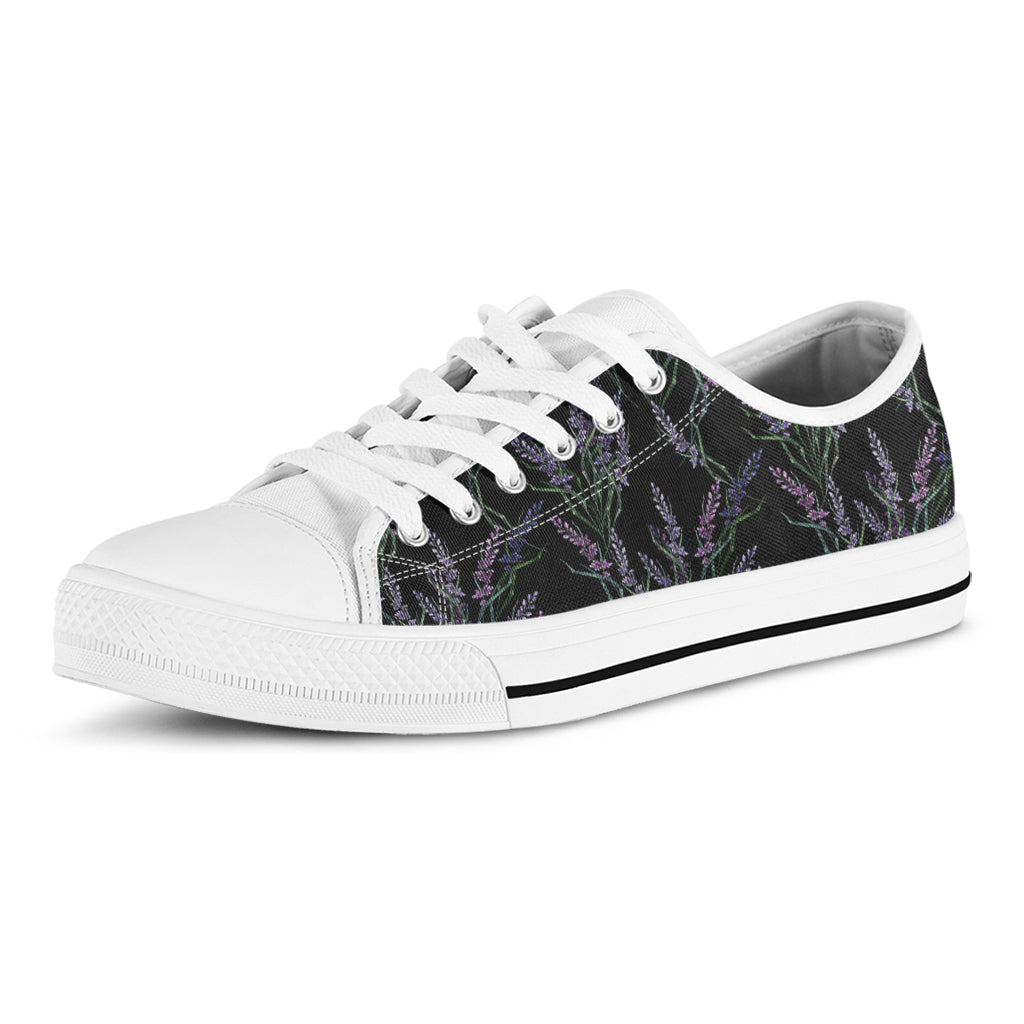 Embroidery Lavender Pattern Print White Low Top Shoes