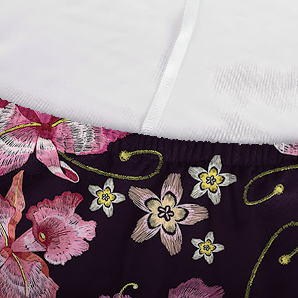 Embroidery Orchid Flower Pattern Print Sofa Cover
