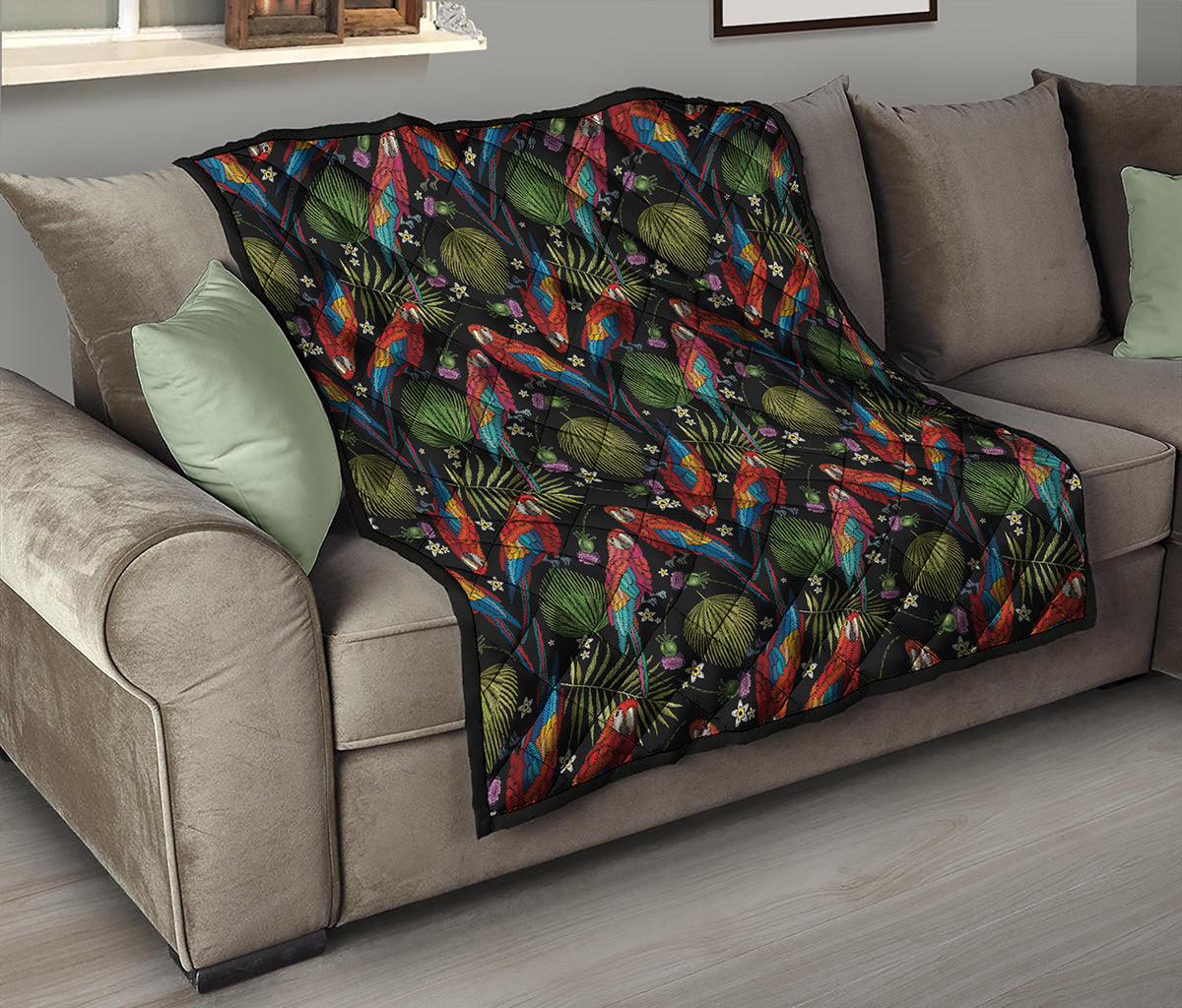 Embroidery Parrot Pattern Print Quilt