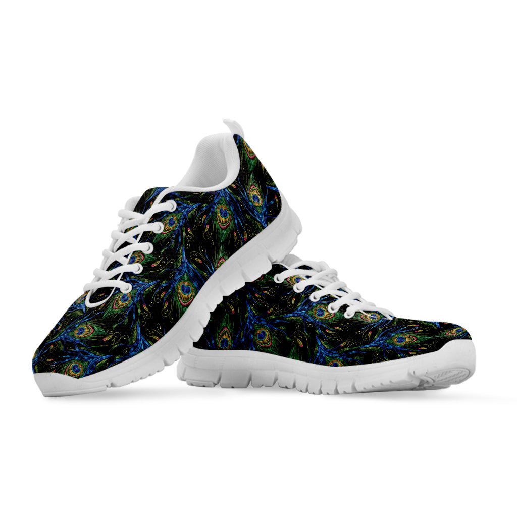 Embroidery Peacock Feather Print White Sneakers