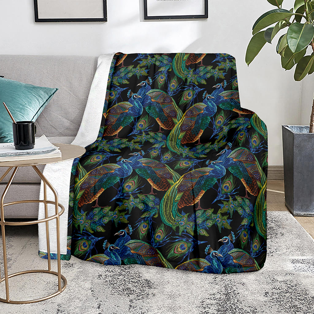Embroidery Peacock Pattern Print Blanket