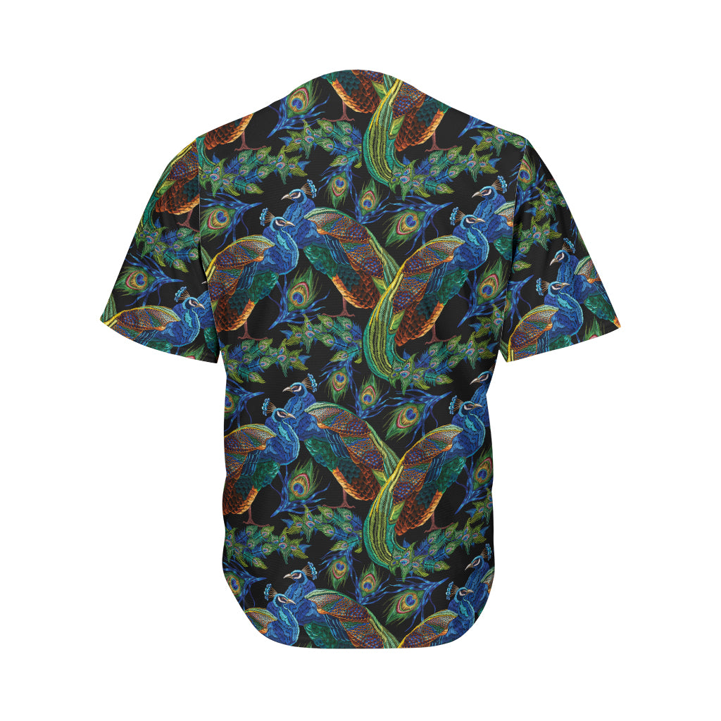 Embroidery Peacock Pattern Print Men's Baseball Jersey