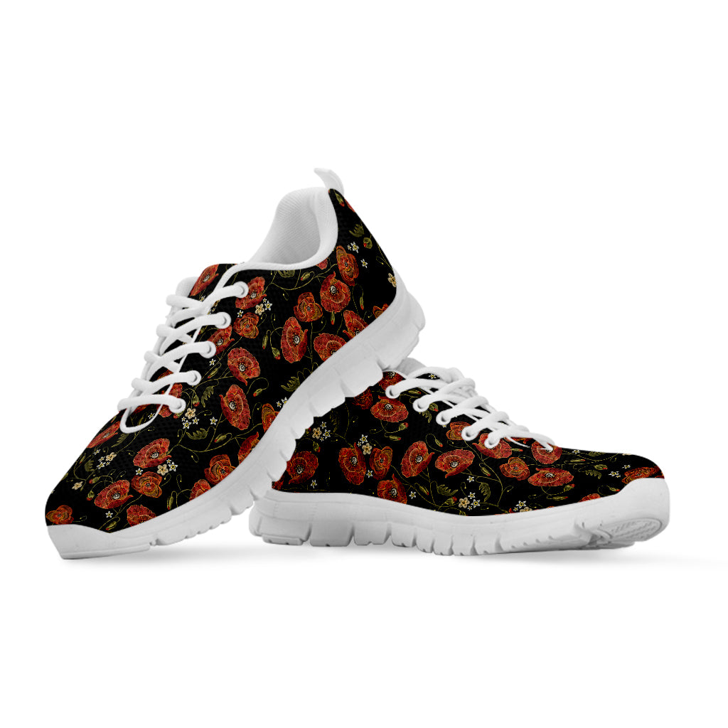 Embroidery Poppy Pattern Print White Sneakers