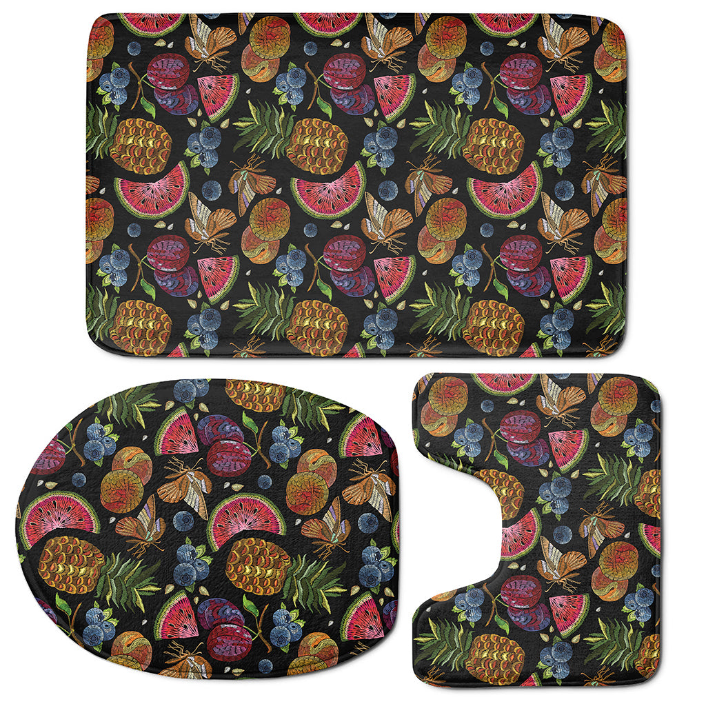 Embroidery Tropical Pattern Print 3 Piece Bath Mat Set