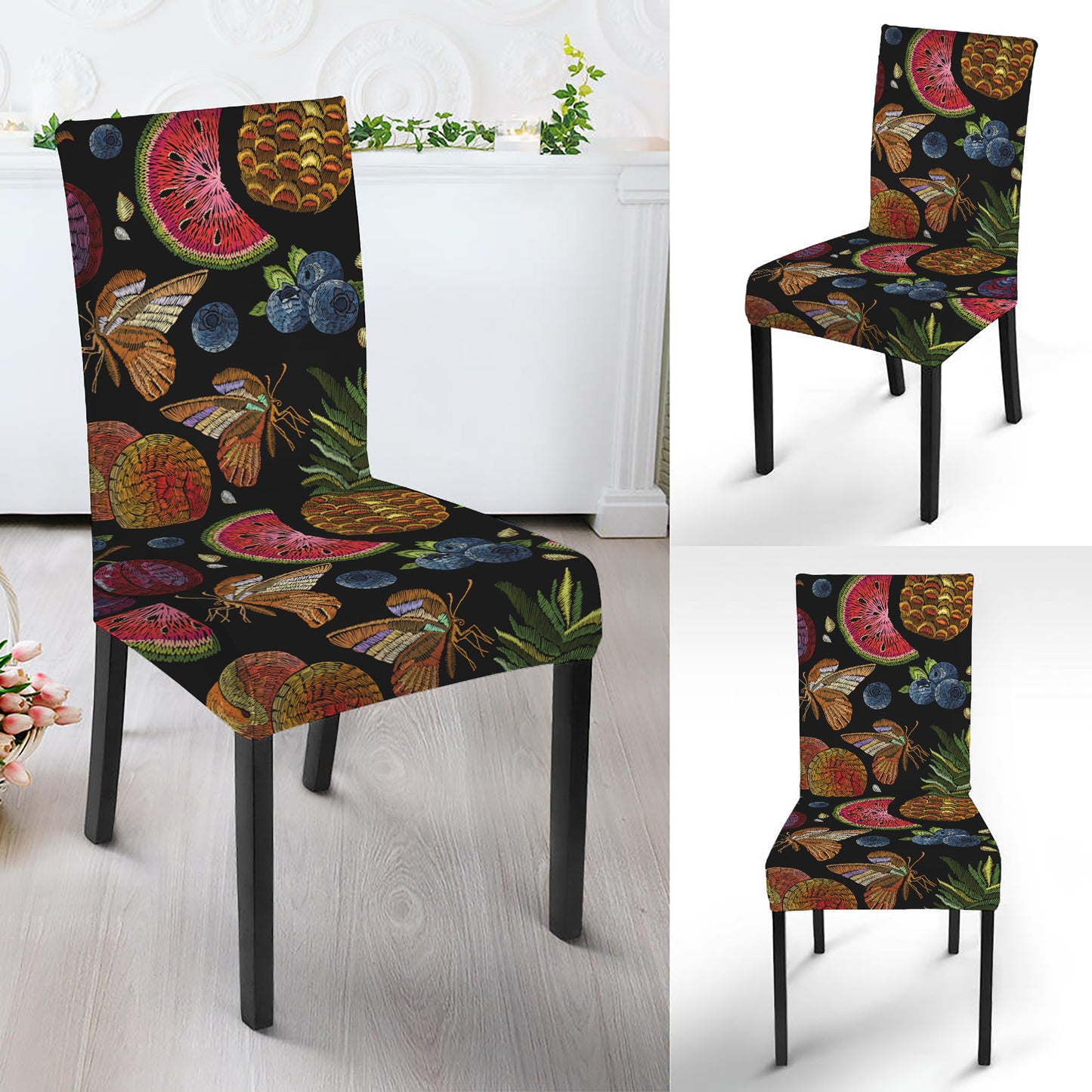 Embroidery Tropical Pattern Print Dining Chair Slipcover