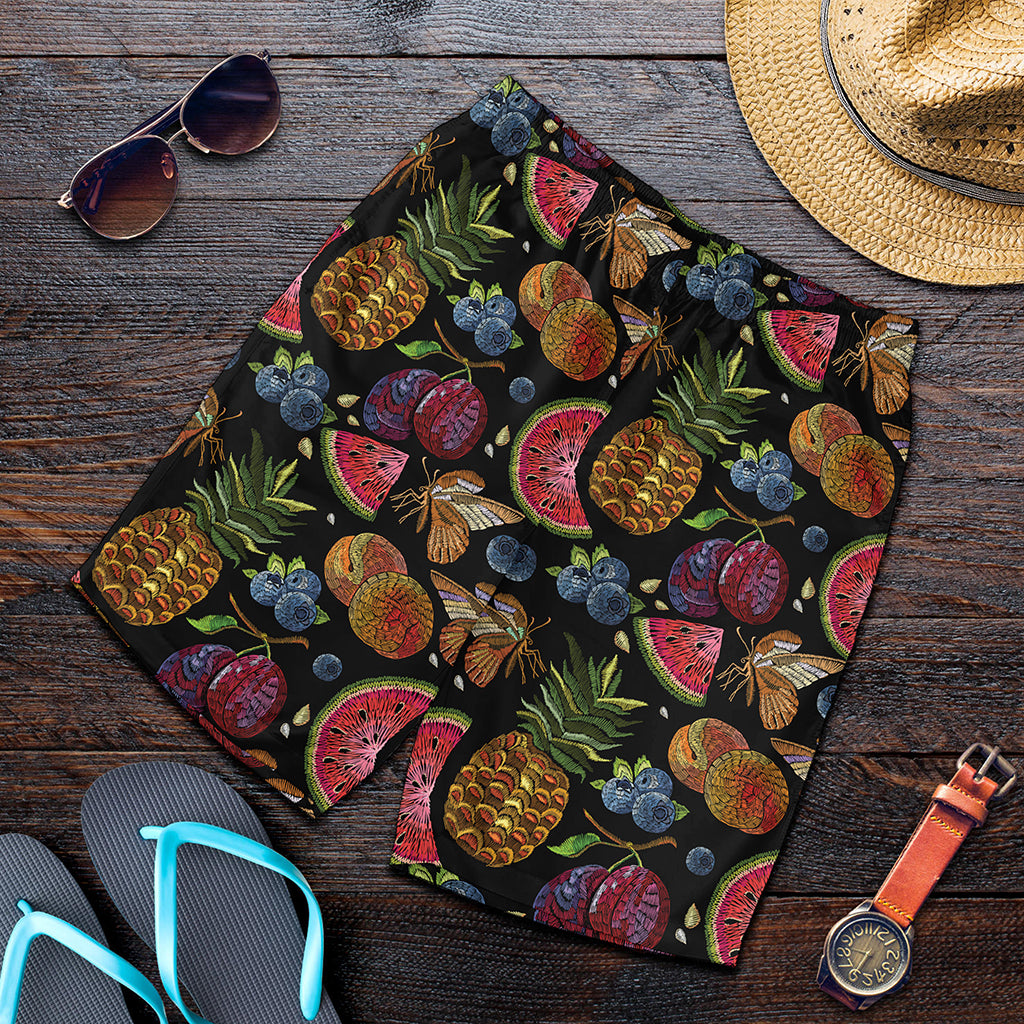 Embroidery Tropical Pattern Print Men's Shorts