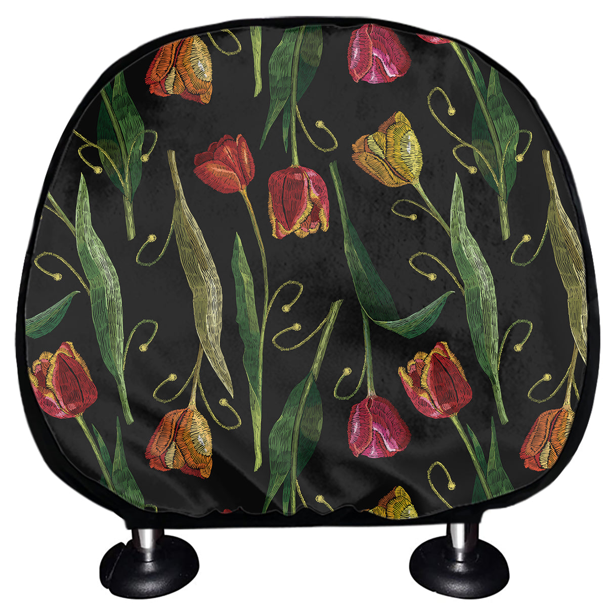 Embroidery Tulip Pattern Print Car Headrest Covers
