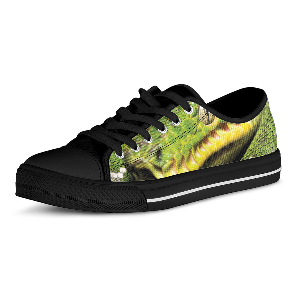 Emerald Tree Boa Snake Print Black Low Top Shoes
