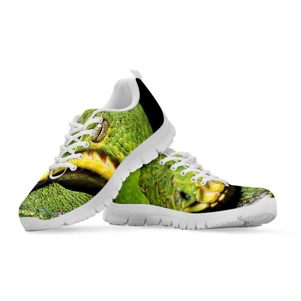 Emerald Tree Boa Snake Print White Sneakers