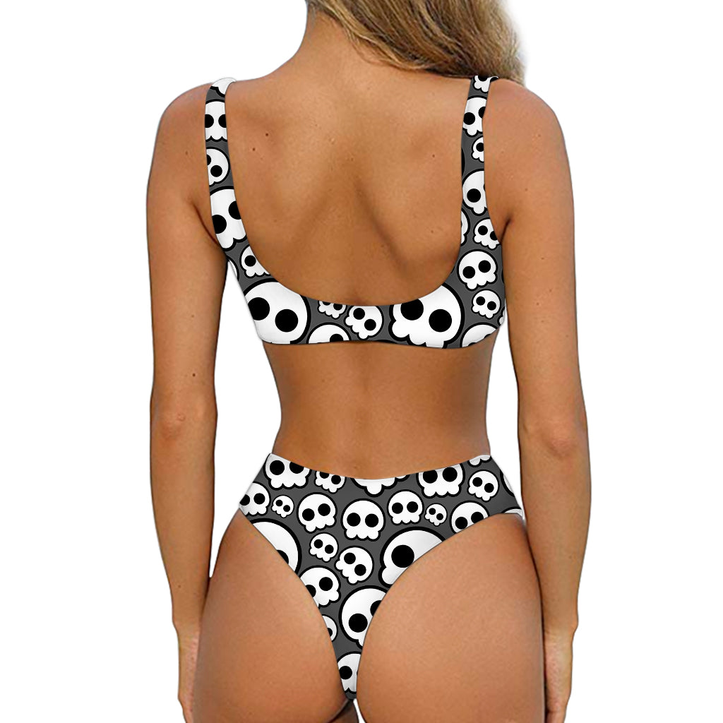 Emo Skull Pattern Print Front Bow Tie Bikini