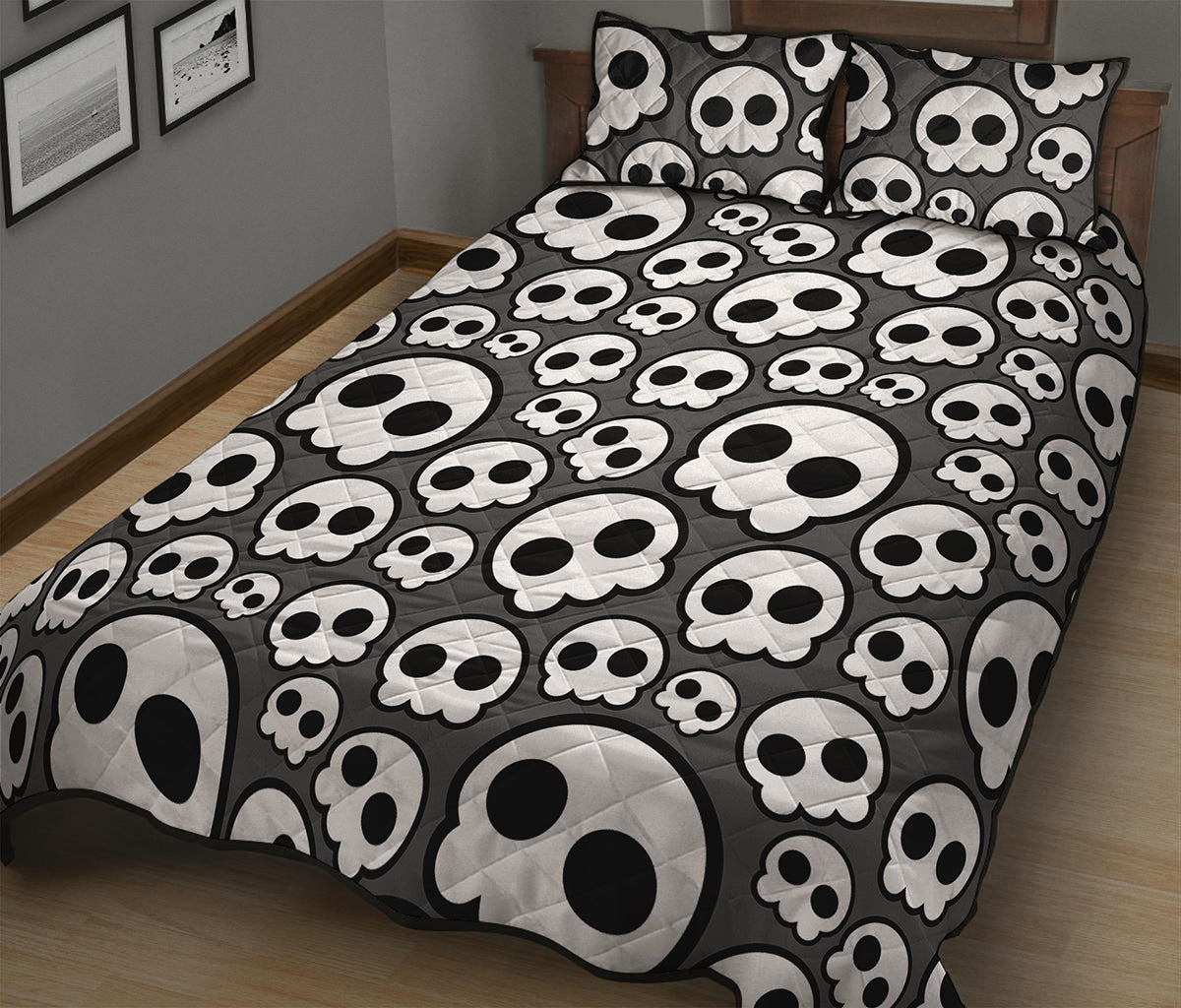 Emo Skull Pattern Print Quilt Bed Set