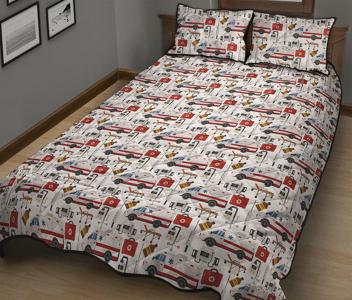 EMS Paramedic Pattern Print Quilt Bed Set