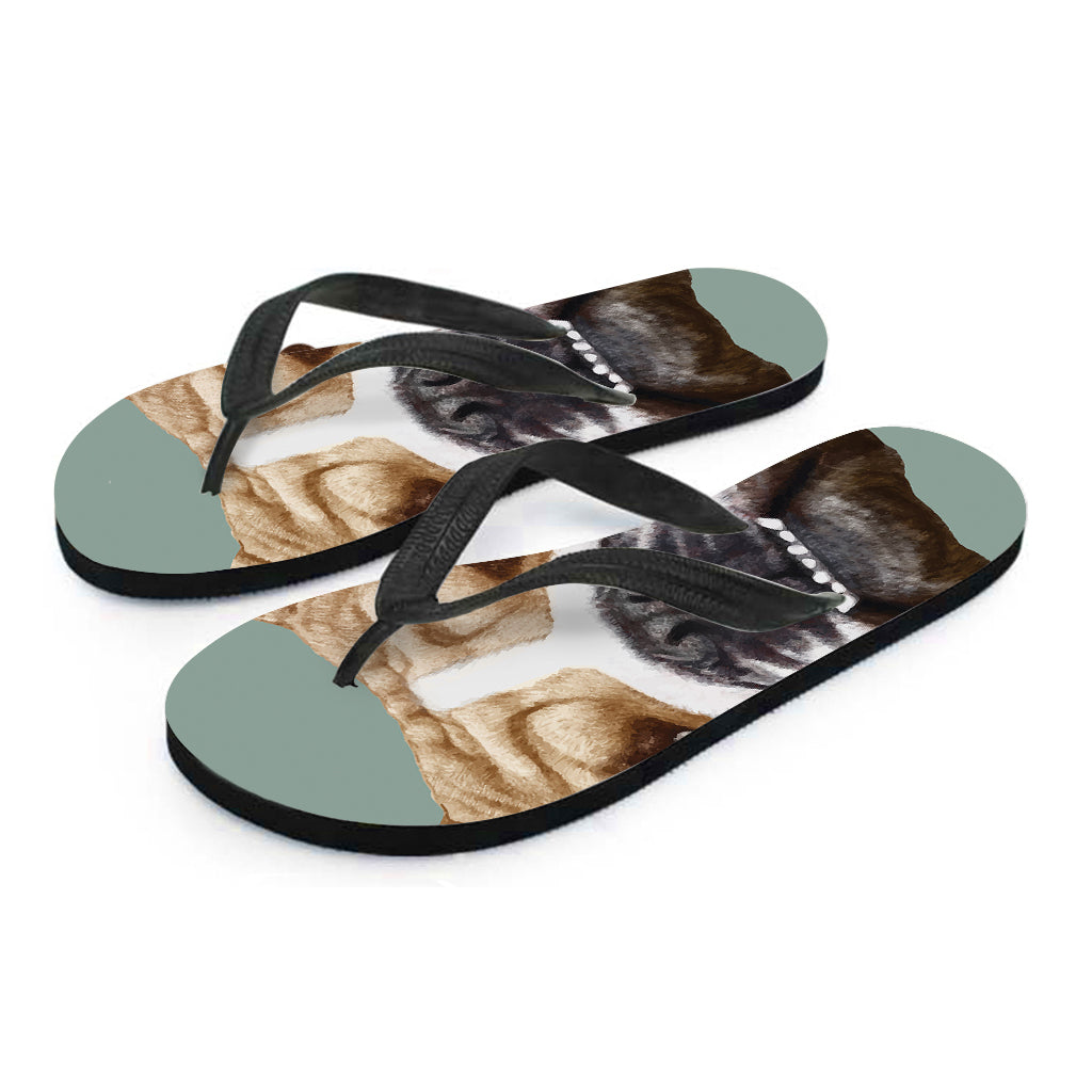 English Bulldog Portrait Print Flip Flops