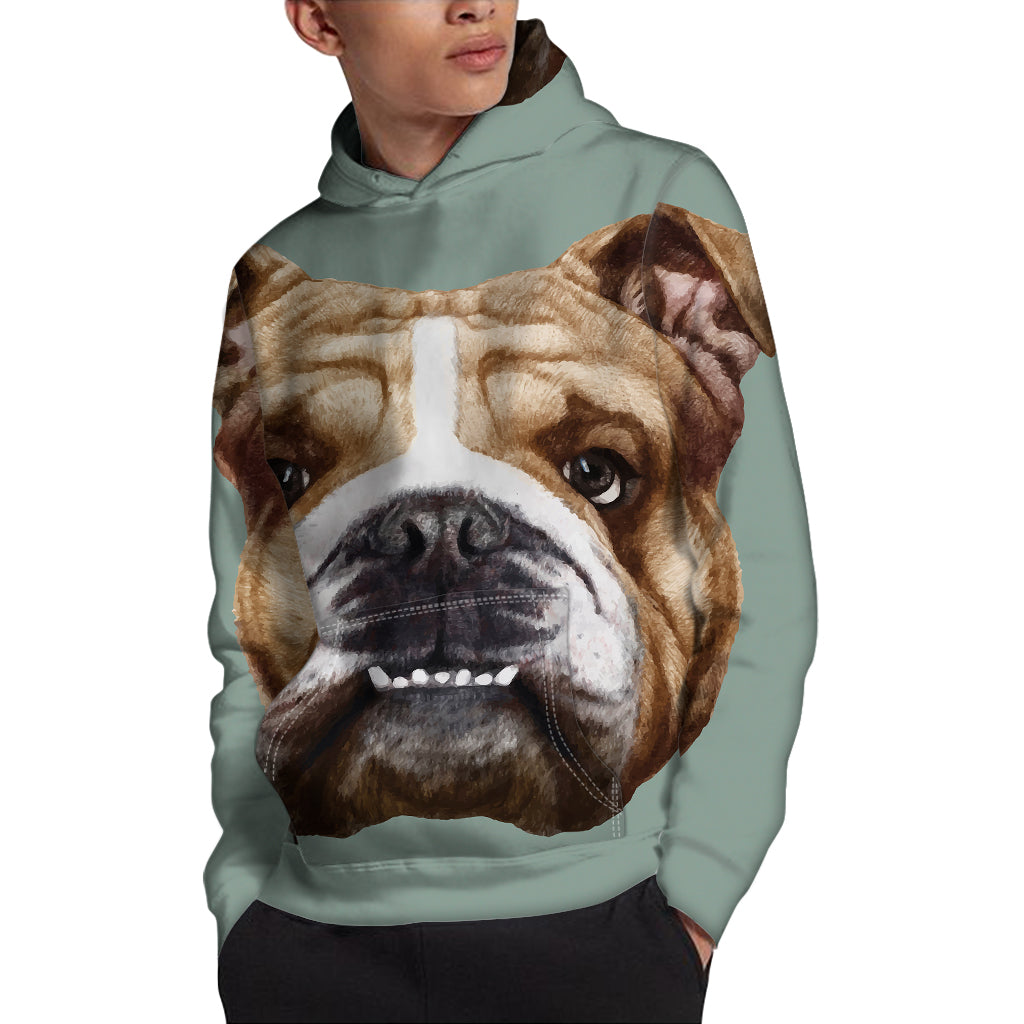 English Bulldog Portrait Print Pullover Hoodie