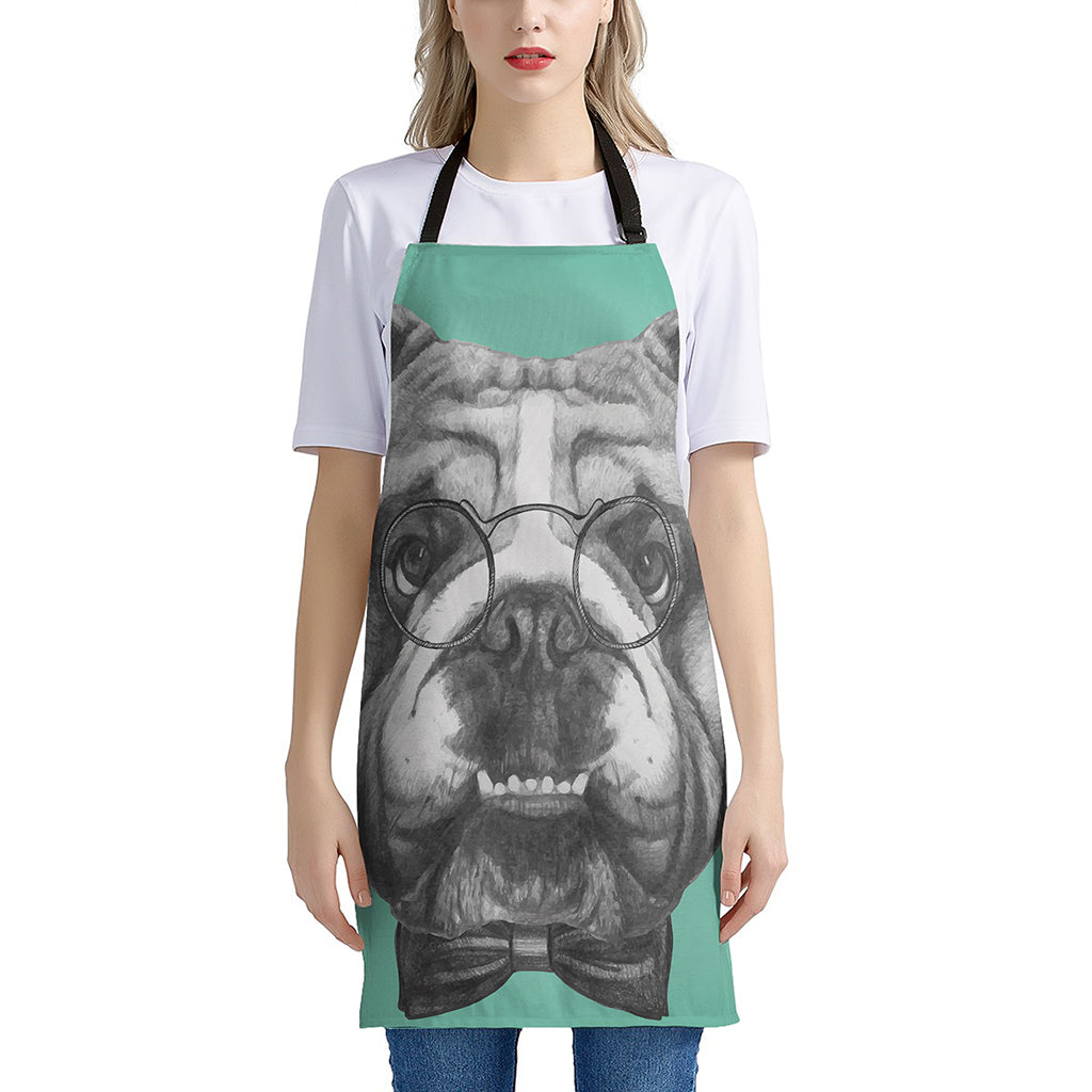 English Bulldog With Glasses Print Apron