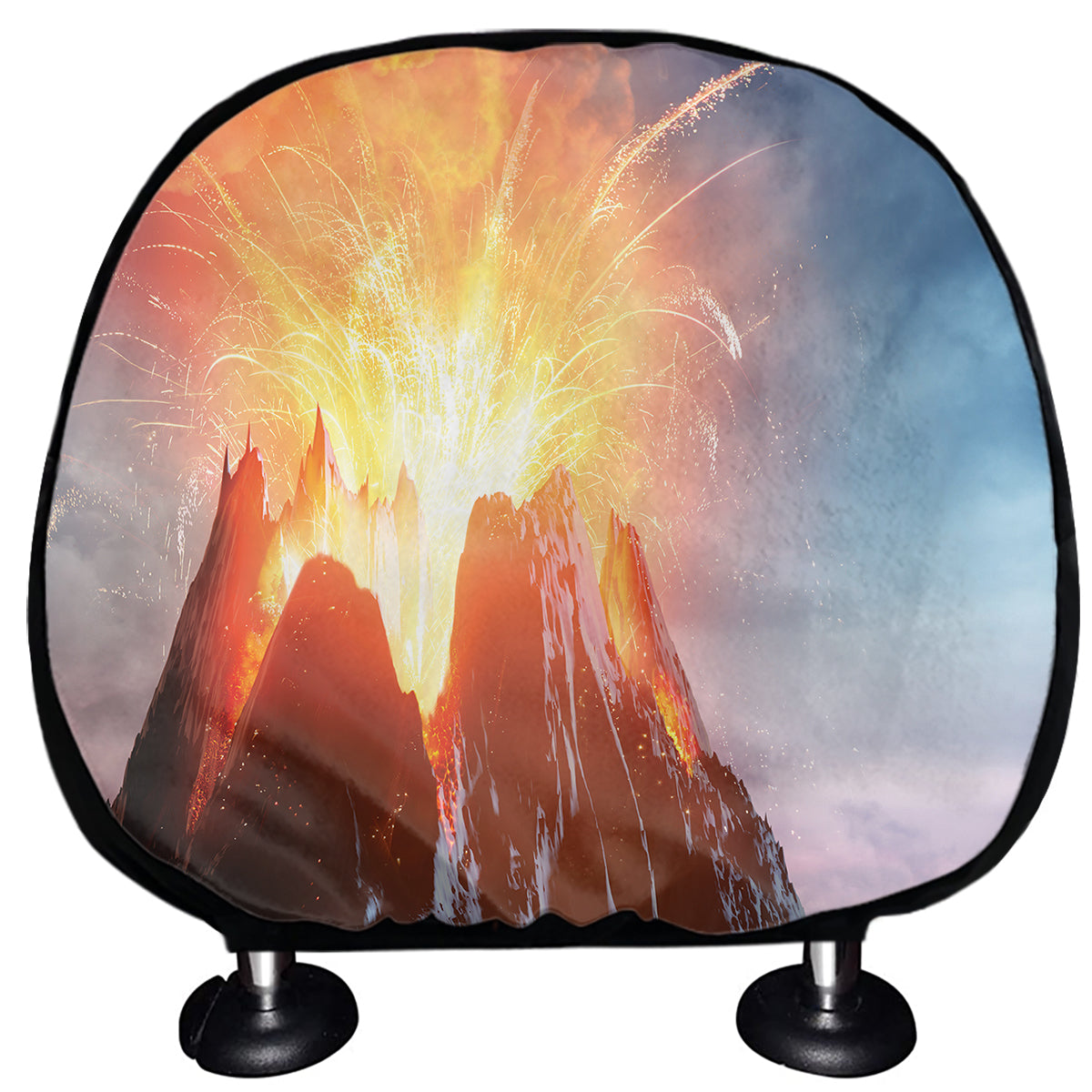 Erupting Volcano Print Car Headrest Covers