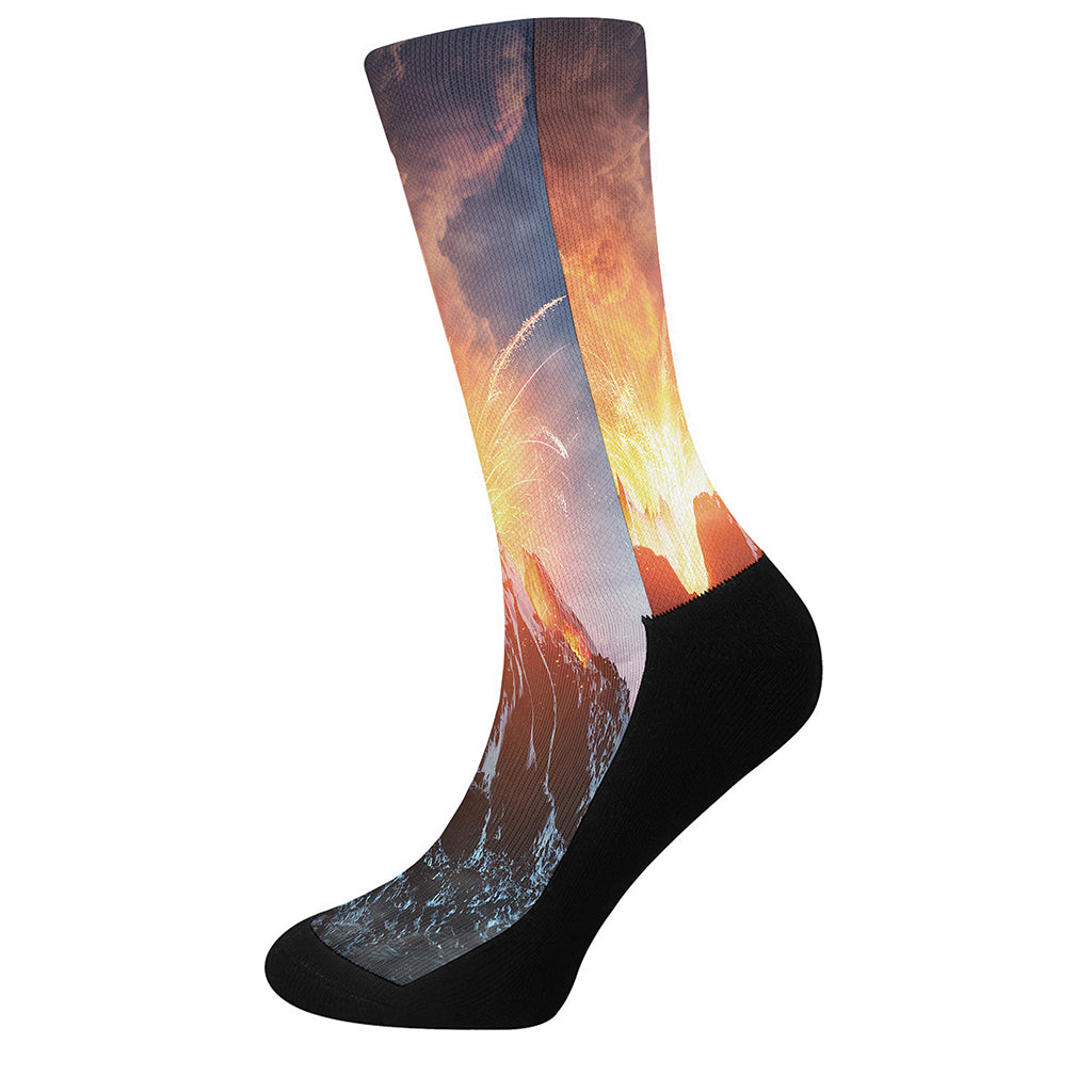Erupting Volcano Print Crew Socks
