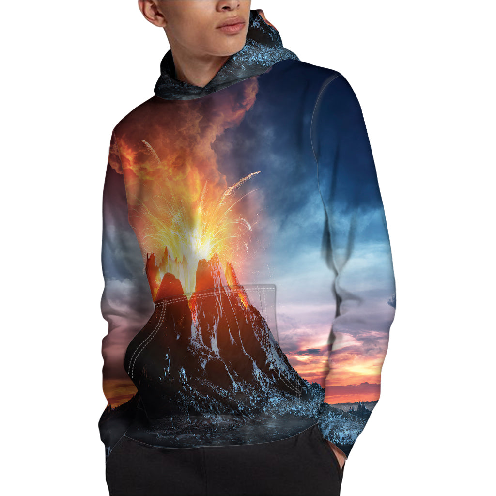 Erupting Volcano Print Pullover Hoodie