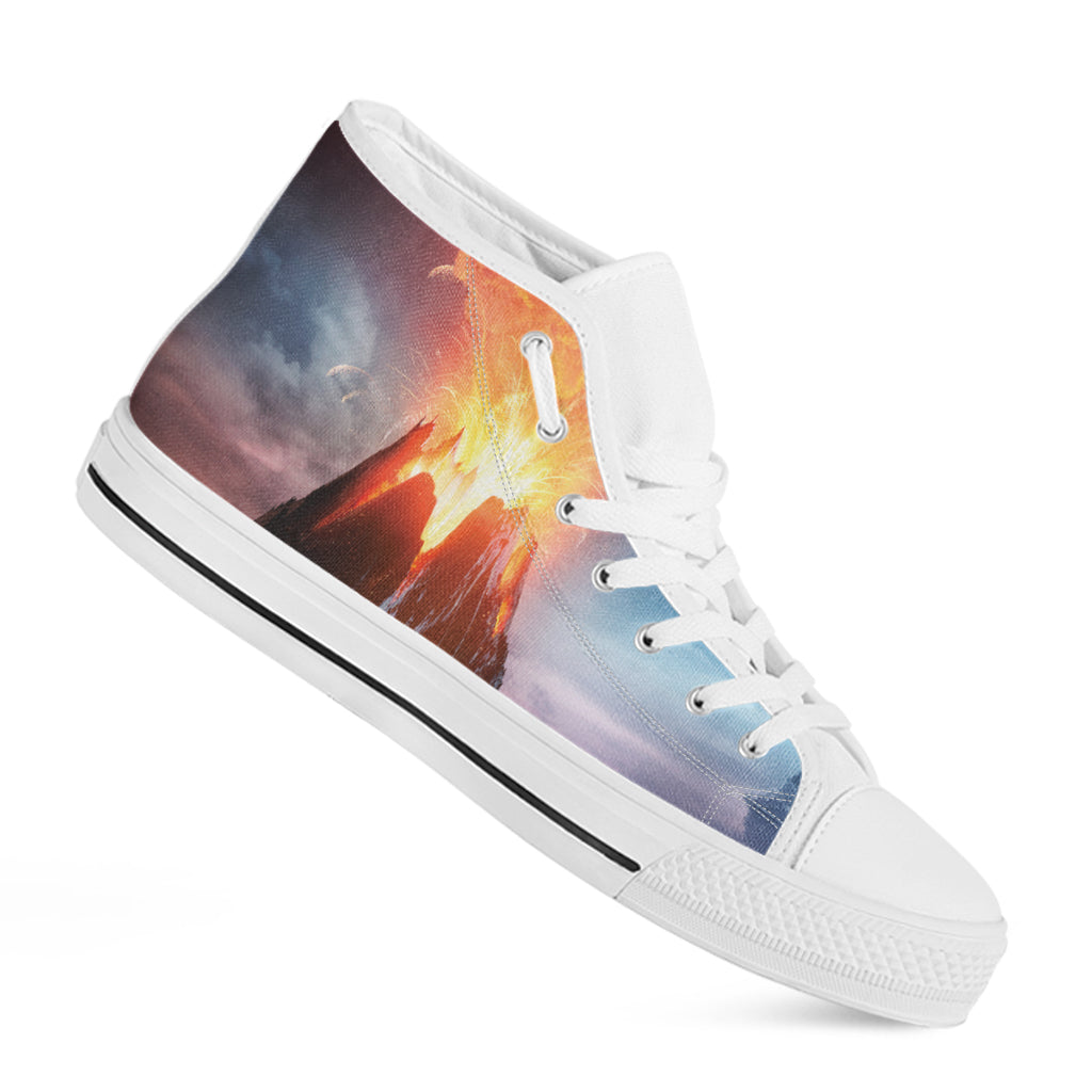 Erupting Volcano Print White High Top Shoes