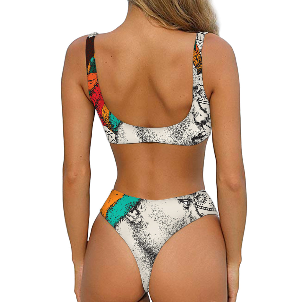 Ethnic African Girl Print Front Bow Tie Bikini