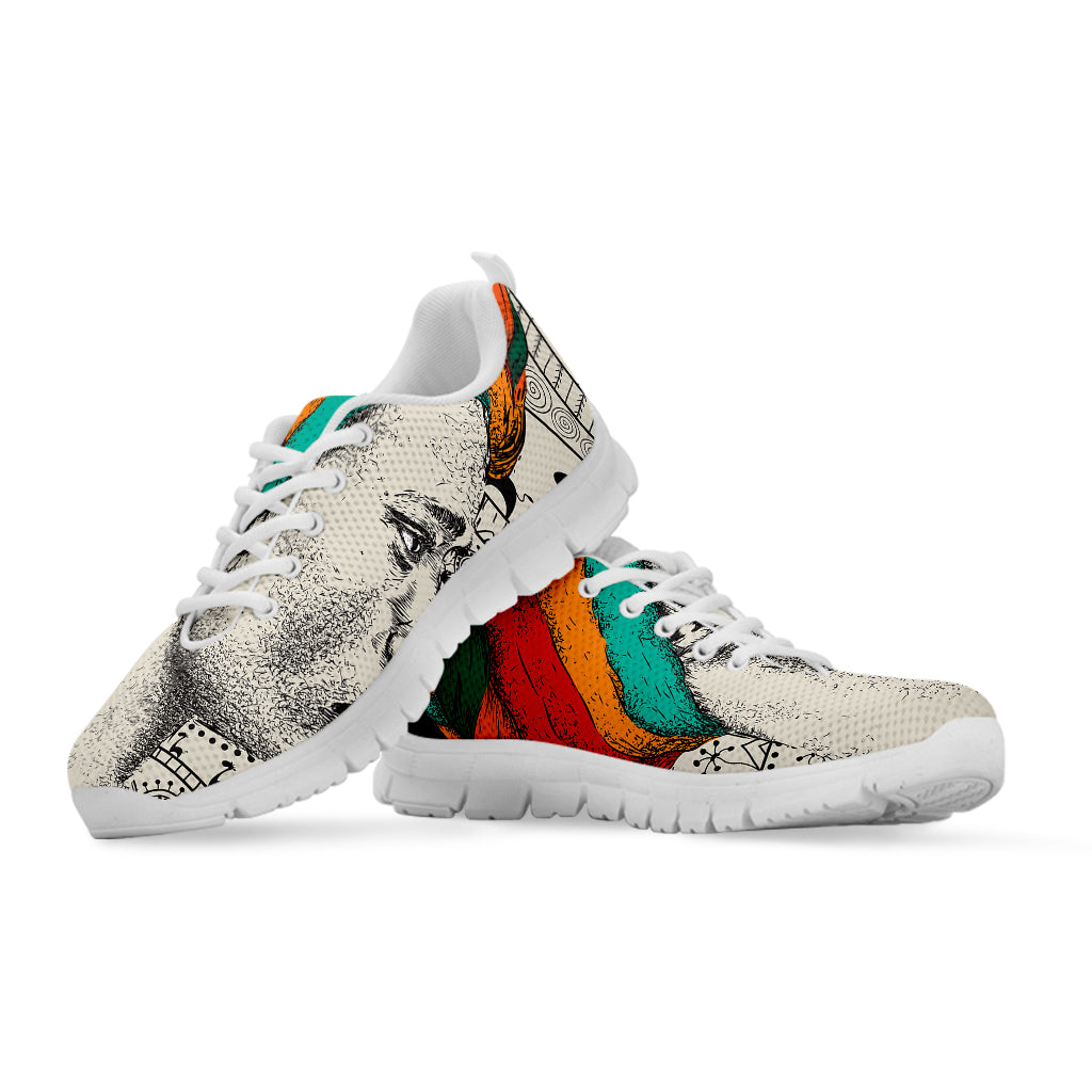 Ethnic African Girl Print White Sneakers