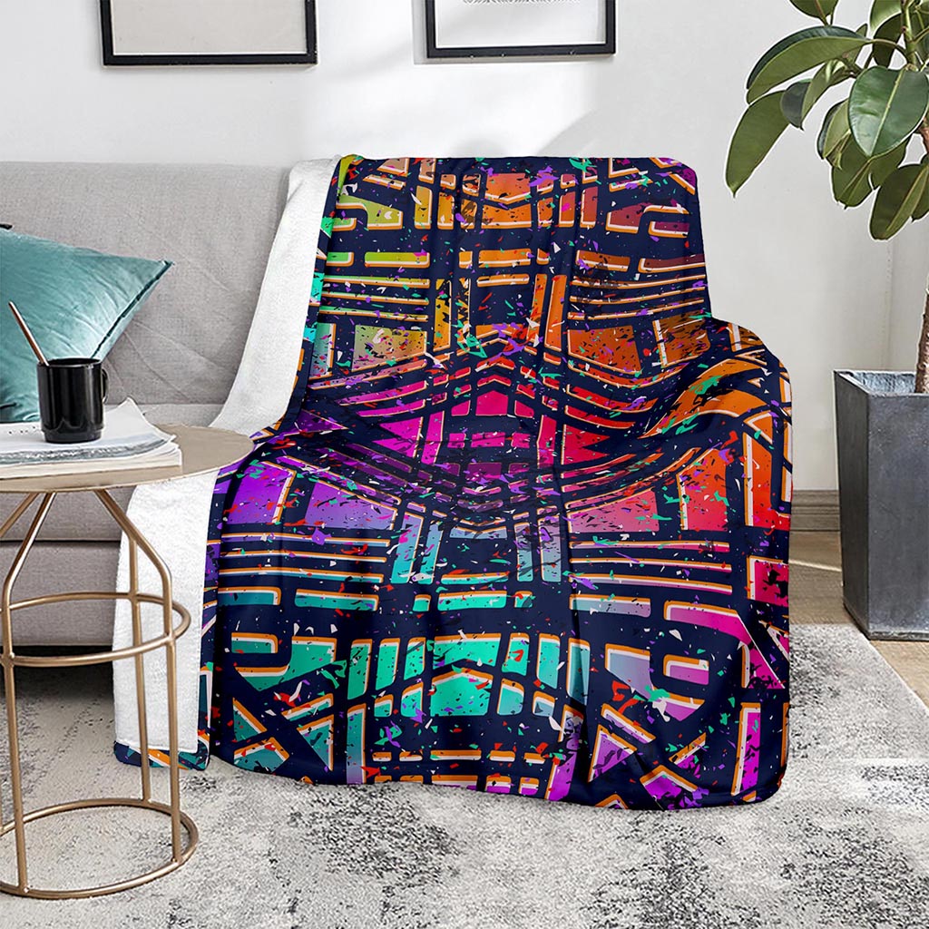 Ethnic Aztec Grunge Trippy Print Blanket
