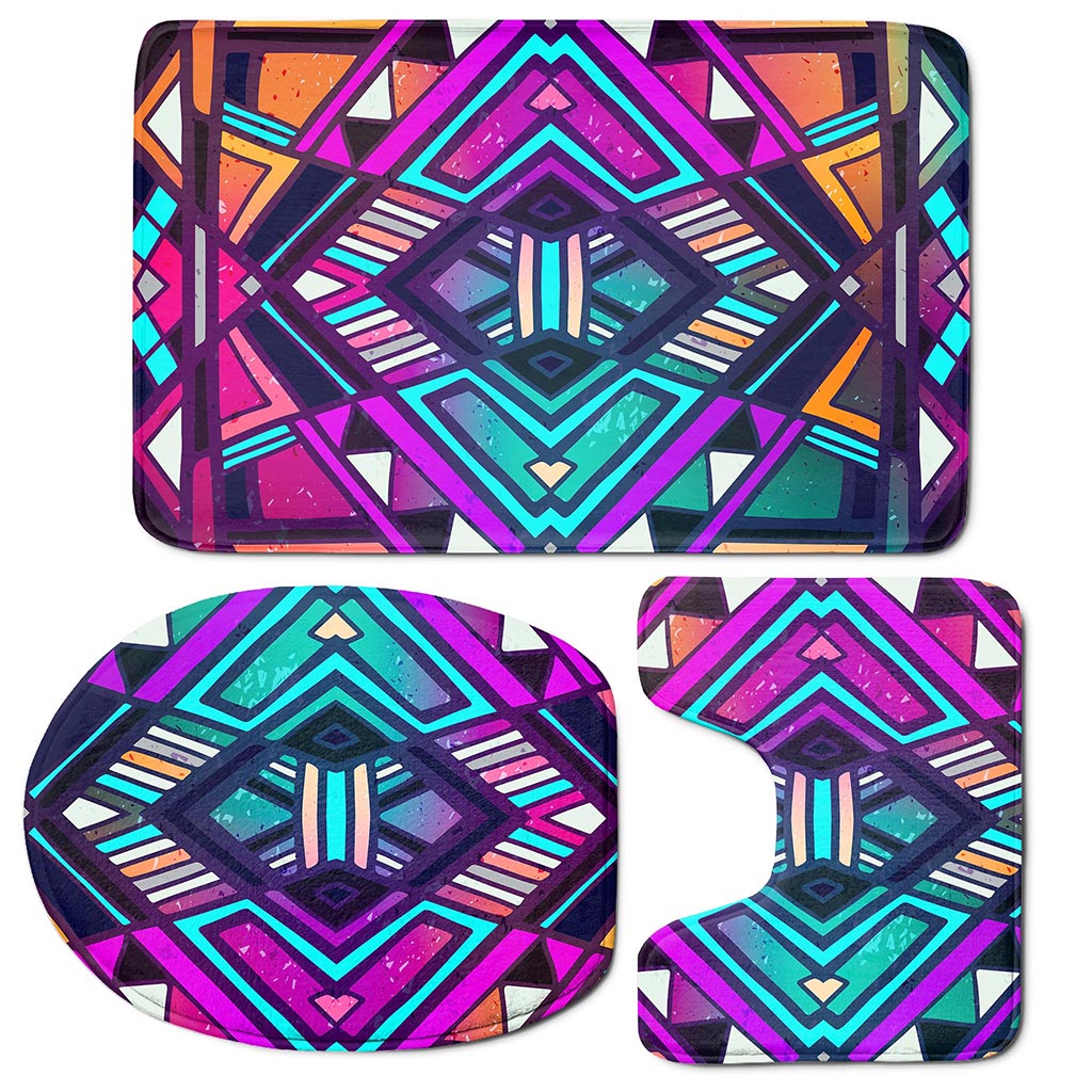 Ethnic Aztec Trippy Print 3 Piece Bath Mat Set