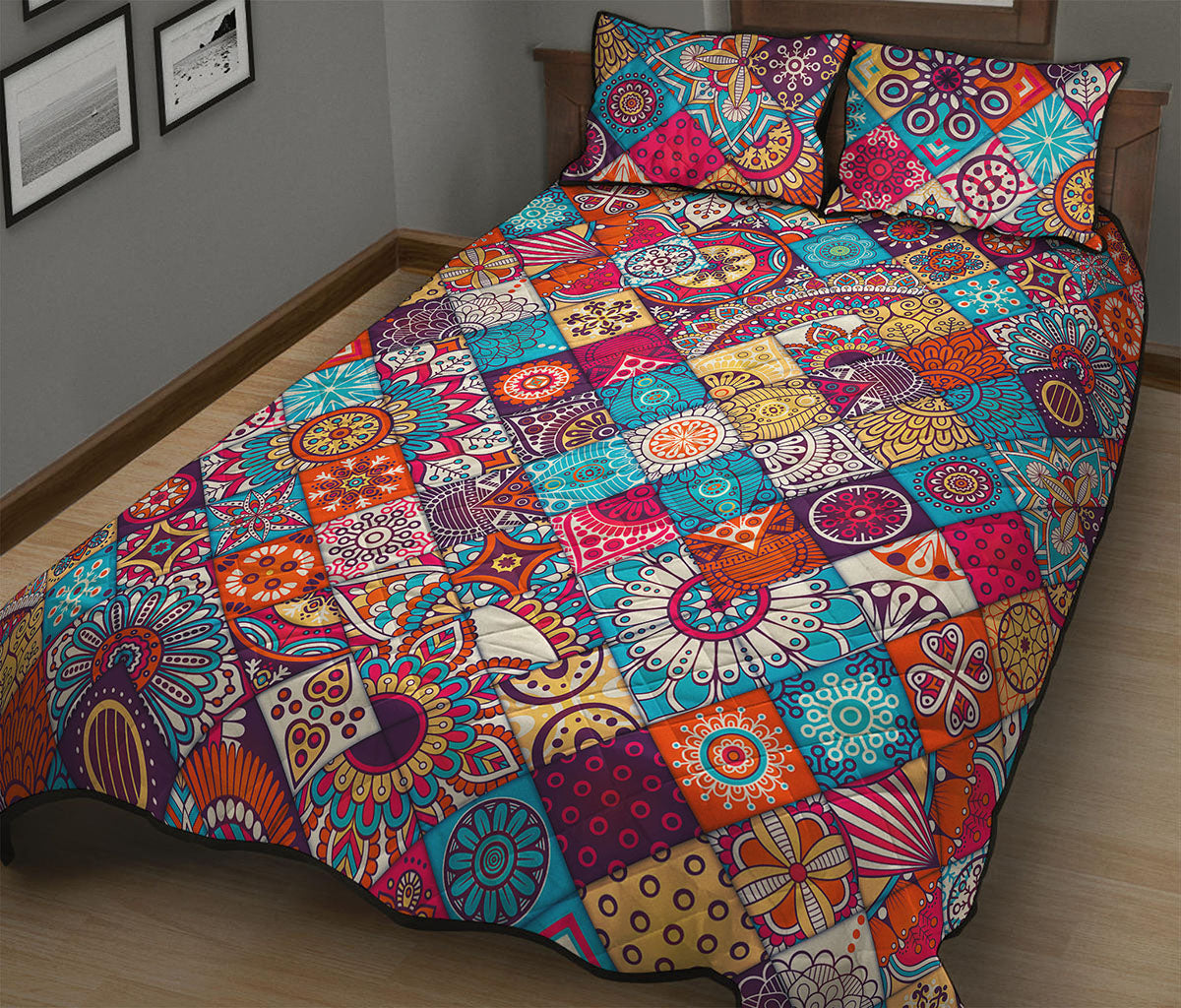Ethnic Bohemian Mandala Pattern Print Quilt Bed Set