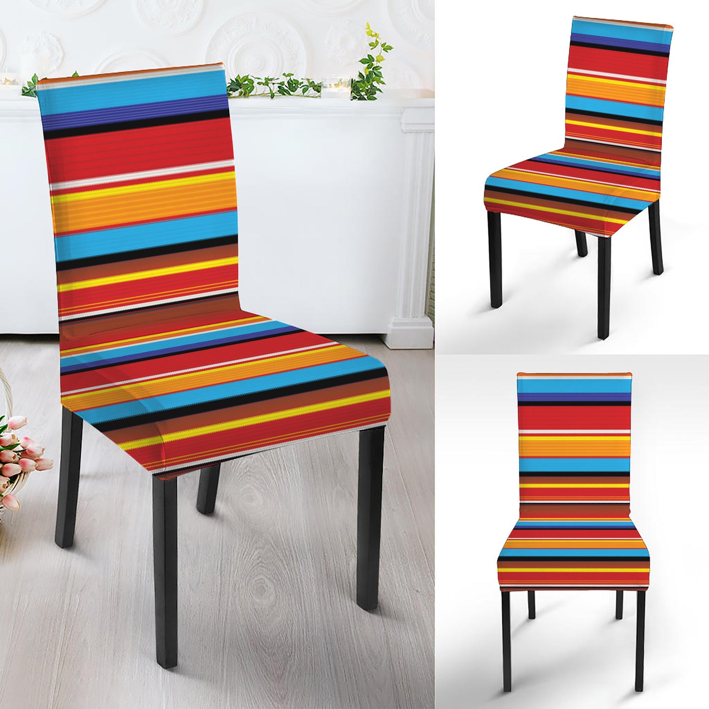 Ethnic Mexican Woven Pattern Print Dining Chair Slipcover