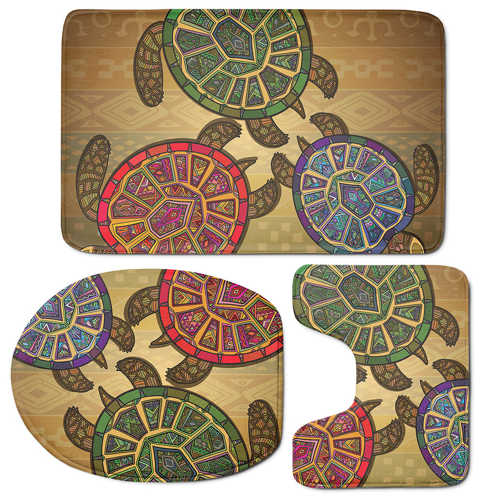 Ethnic Sea Turtles Print 3 Piece Bath Mat Set