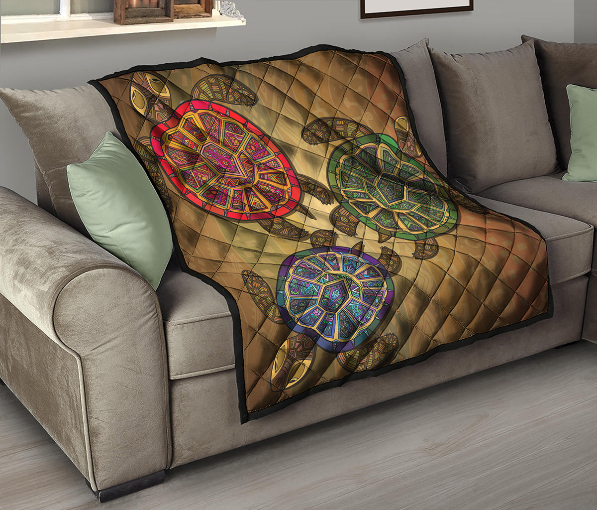Ethnic Sea Turtles Print Quilt
