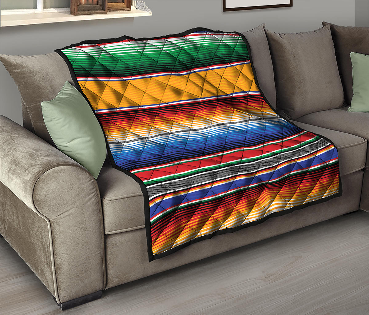 Ethnic Serape Blanket Stripe Print Quilt