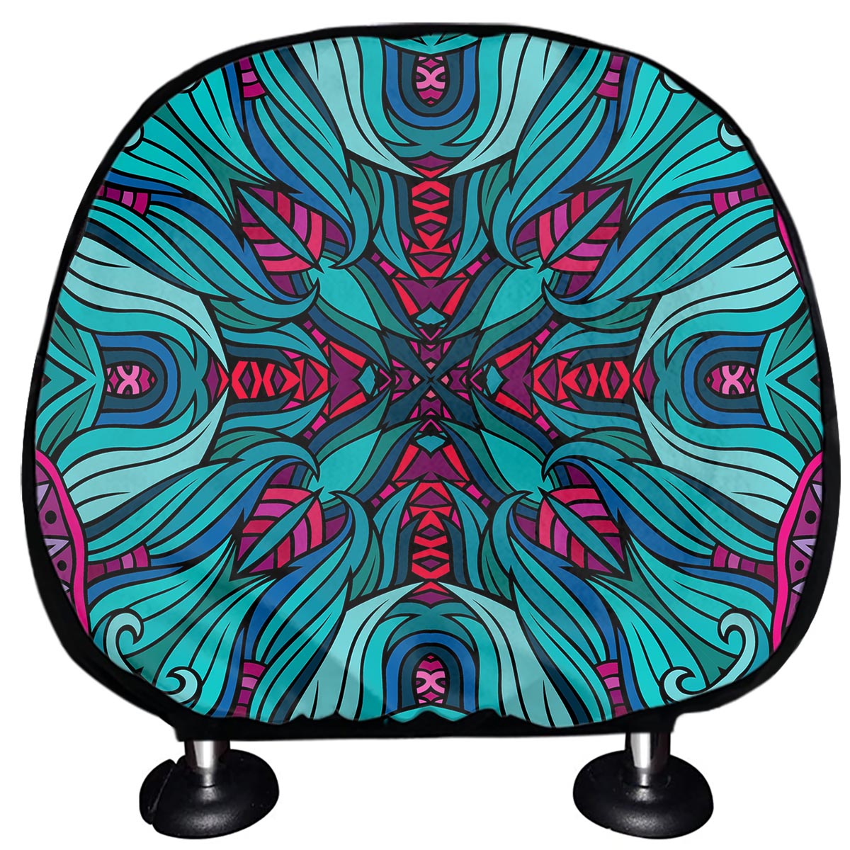 Ethnic Teal Bohemian Pattern Print Car Headrest Covers