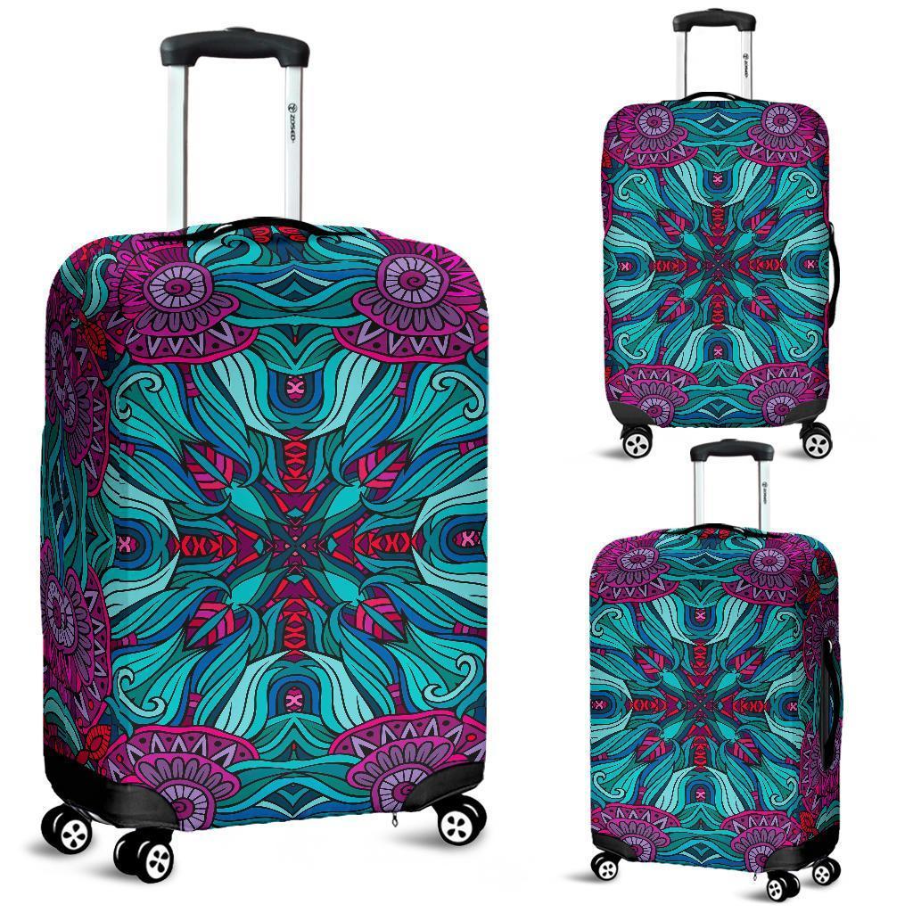 Ethnic Teal Bohemian Pattern Print Luggage Cover GearFrost