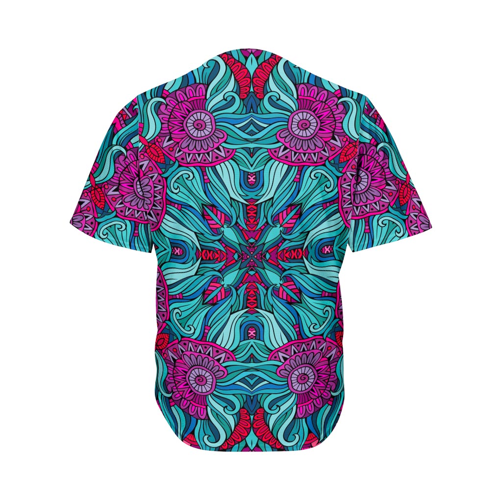 Ethnic Teal Bohemian Pattern Print Men's Baseball Jersey