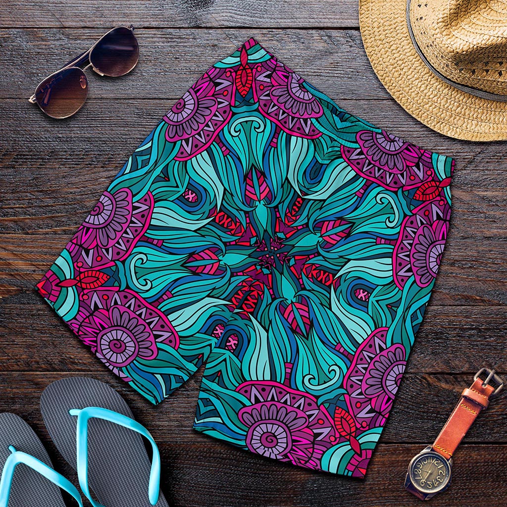Ethnic Teal Bohemian Pattern Print Men's Shorts