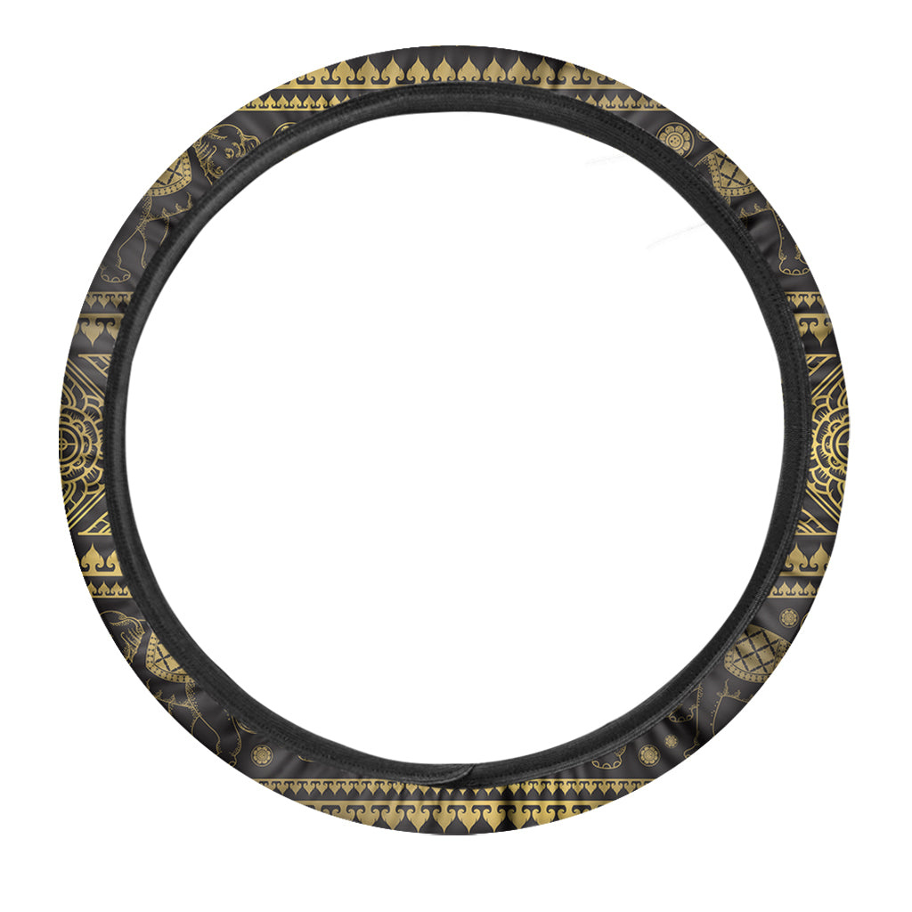 Ethnic Thai Elephant Pattern Print Car Steering Wheel Cover