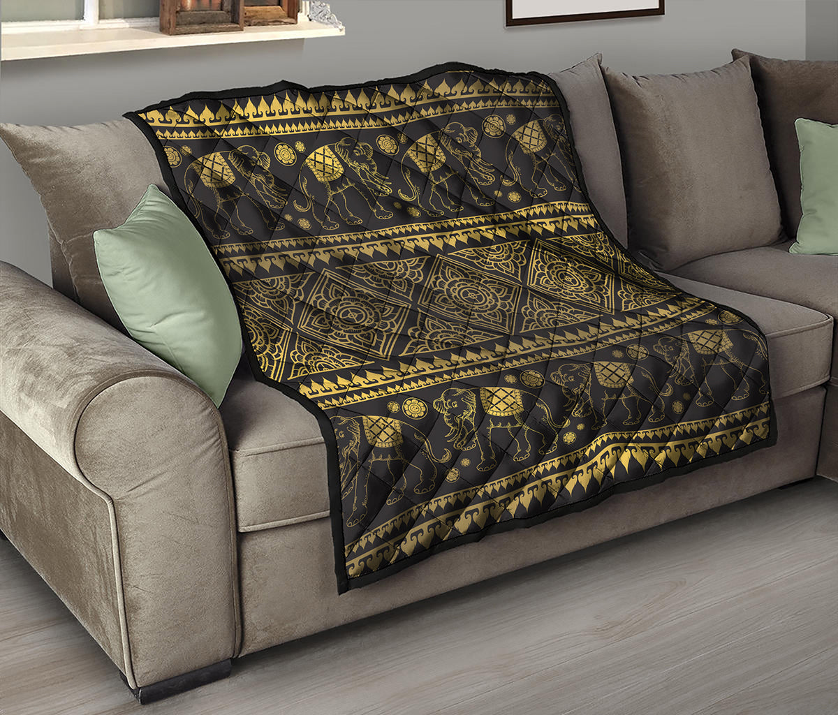 Ethnic Thai Elephant Pattern Print Quilt