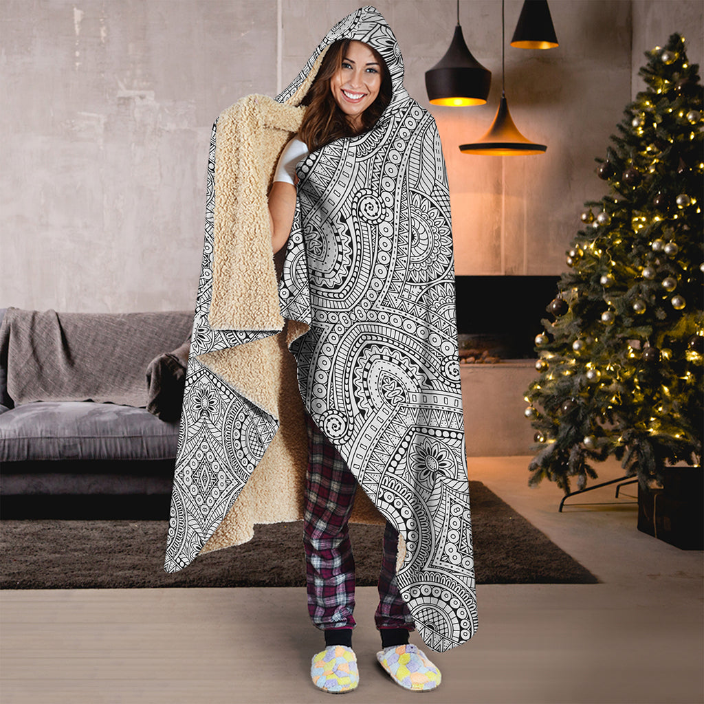 Ethnic Zentangle Pattern Print Hooded Blanket