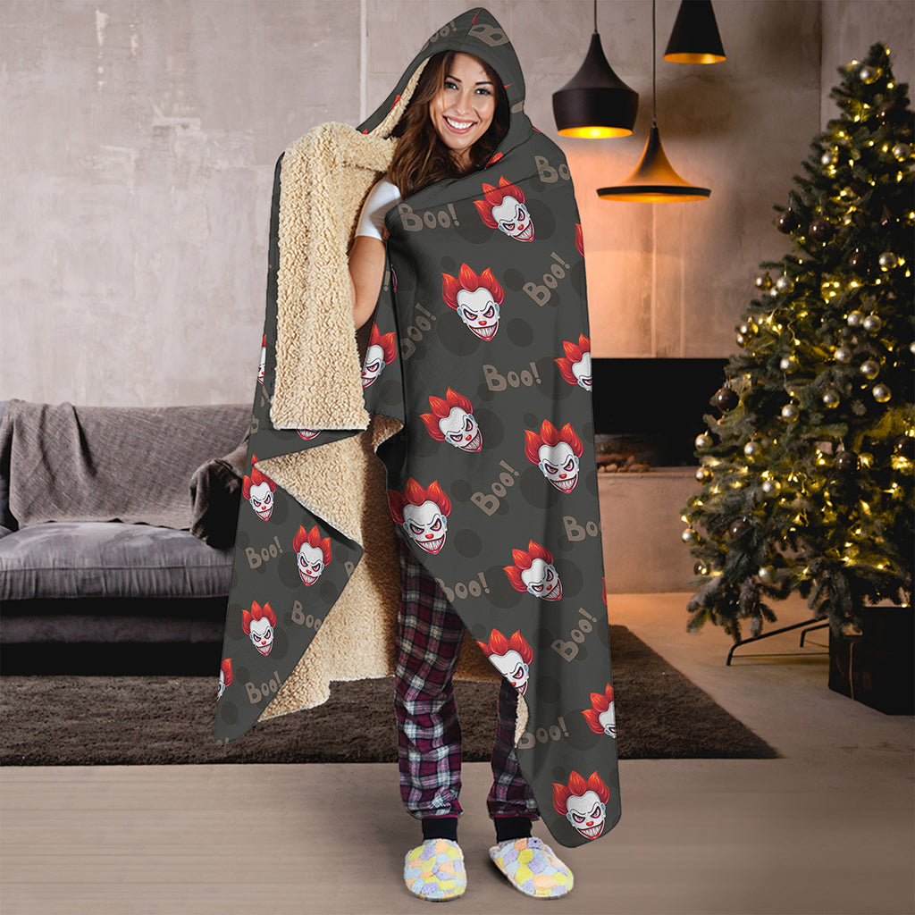 Evil Scary Clown Pattern Print Hooded Blanket