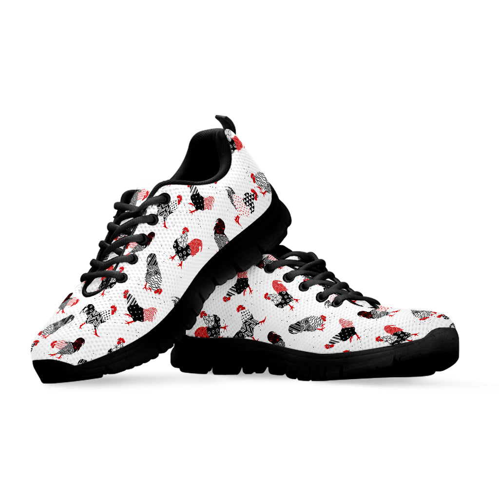 Exotic Chicken Pattern Print Black Sneakers