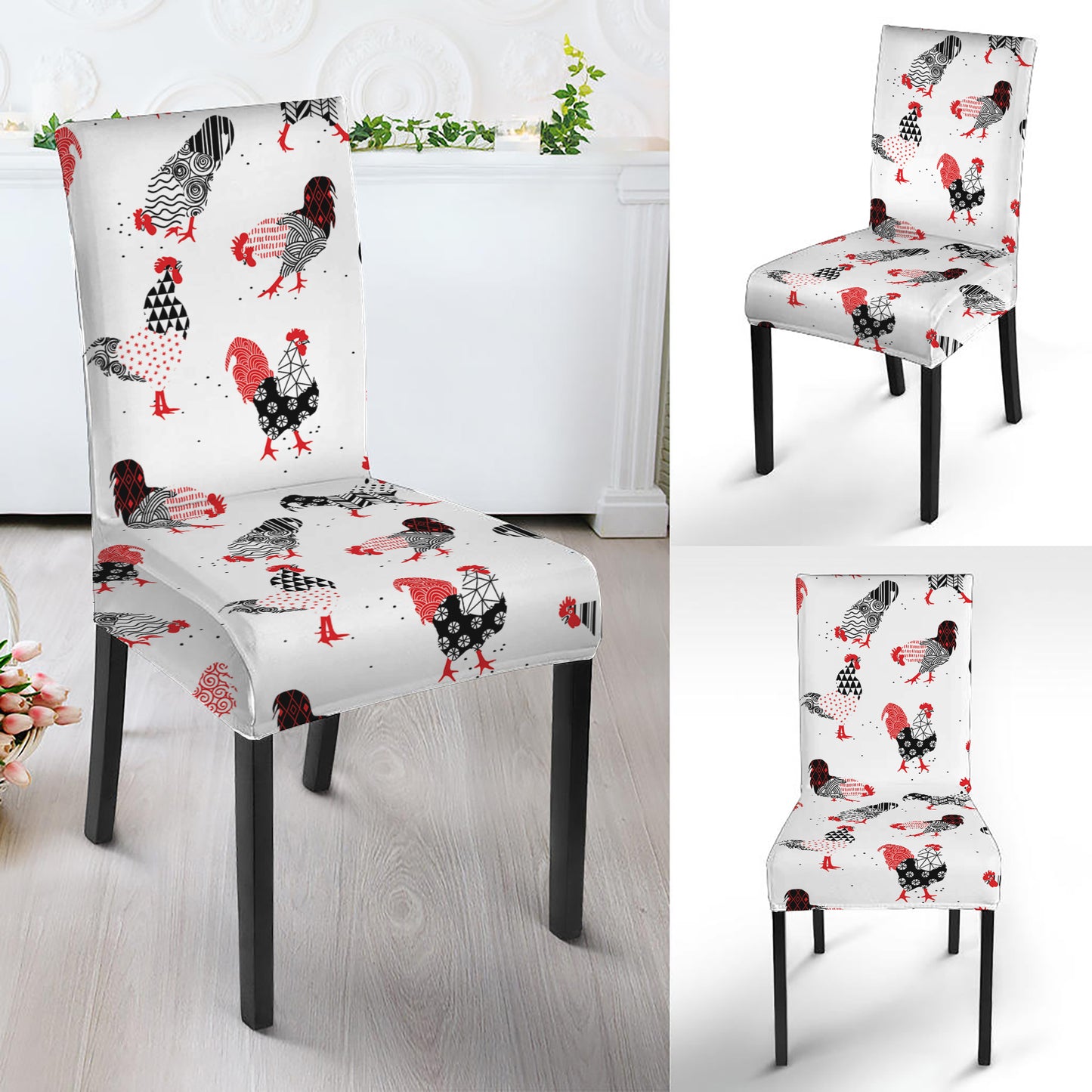 Exotic Chicken Pattern Print Dining Chair Slipcover